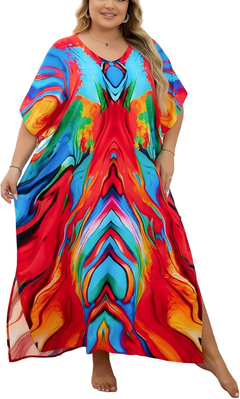 IMAGEKOPE Kaftan Dresses for Women Plus Size Bathing Suit Cover up Caftan Maxi Beach Dresses - Image 1